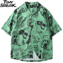 2021 Hip Hop Shirt Streetwear Men Hawaiian Shirts Graffiti Skull Tree Harajuku Summer Beach Shirt Green Tops Short Sleeve Casual 2024 - buy cheap