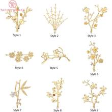 (3419)2PCS 30x33MM 24K Gold Color Plated Brass with Zircon Tree Brooch High Quality DIY Jewelry Making Findings Accessories 2024 - buy cheap
