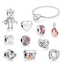 2019 NEW 100% 925 Sterling Silver Valentine's Day Rob Bot CLUB Dice Sparkling Arrow Charm Loved Heart Clip Pendant Bracelet Gift 2024 - buy cheap