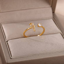 Anéis iniciais de letra de zircão de A-Z para mulheres rosa ouro prata cor de aço inoxidável aberto ajustável feminino anel de casamento jóias 2024 - compre barato