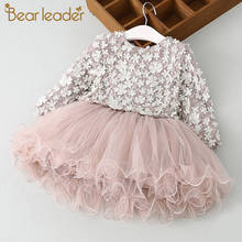 Платье для девочек Bear Leader, весенне-зимнее Модное детское платье для девочек, вечерний костюм, цветочное свадебное платье, пушистое красивое платье для девочек 3-7 лет 2024 - купить недорого