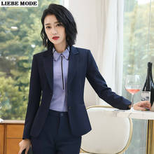 Office Ladies Suits Blazer with Pants Formal Work Trouser Suit Solid Black Navy Blue Business Suite 2 Piece Set Fashion Outfits 2024 - buy cheap