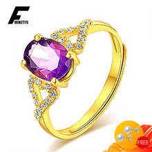 Retro Ring 925 Silver Jewelry Oval Amethyst Zircon Gemstone Gold Color Open Finger Rings Accessories Women Wedding Engagement 2024 - buy cheap