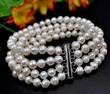 7.5" 4strands 6-7mm white freshwater pearl bracelet free shipping 2024 - buy cheap