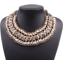 Fashion String Braided Glass Crystal Rhinestone Statement Chunky Necklaces Gold Color Chian Necklace Accessories for Women 2024 - buy cheap