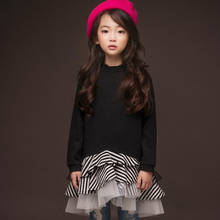 Spring Autumn Fashion Big Girls Dress Children's Mesh Stitching Striped Shirt Long Sleeve Dresses Kids Cute Tutu Dress CL088 2024 - buy cheap