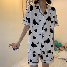 Pijamas con estampado de vaca para mujer, ropa de dormir de algodón, cómoda e informal, conjunto de dos piezas, Verano 2024 - compra barato