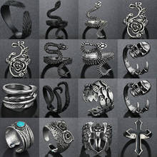 Rings for Men Women Punk Goth Snake Dragon Silver Color Ring Exaggerated Adjustable Chic Party Gift Jewelry Mujer Bijoux 2024 - купить недорого