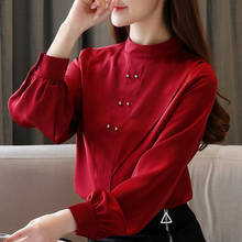 Womens Tops And Blouses Stand Collar Red Chiffon Blouse Shirt Women Tops Blusas Mujer De Moda 2021 Long Sleeve Blouse Women C544 2024 - buy cheap