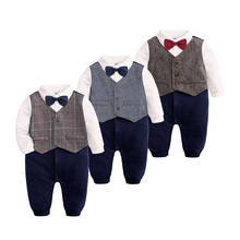 Cotton Long Sleeve Newborn Baby Clothes Plaid Bow Baby Boy Romper Spring Autumn Toddler 1 Pieces Gentleman Newborn Costume 2024 - buy cheap
