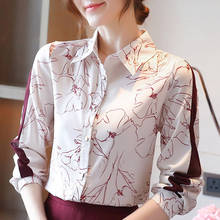 Blusa de manga larga Chifón con para oficina, camisa con estampado para Mujer, cuello vuelto, 2021 2024 - compra barato