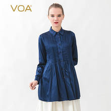 VOA Office Ladies Satin Silk Design Single Row Multi-button Long Sleeve Blue Shirt Women Blouses Womens Tops Long Shirts B0100 2024 - buy cheap