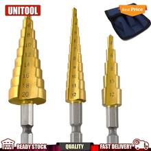 Broca cone para metal e plástico hss 3 pçs, com gradação cortador cônico 4-12mm/20mm 1 / 4 "revestido de titânio hss 2024 - compre barato