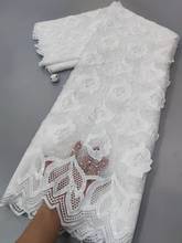 white sequined african lace fabric 2022 high quality lace french mesh fabric beaded stones nigerian lace fabric 5yards 2024 - buy cheap