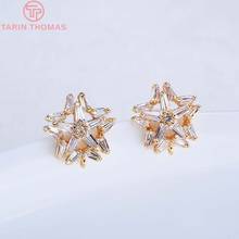(1935)4PCS 12MM 24k Gold Color Brass with Zircon Pentagram star Stud Earrings High Quality Jewelry Findings Accessories 2024 - buy cheap