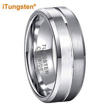 Mens Wedding Band Classic 8mm Tungsten Ring Brushed Polished With Center Groove and Beveled Edges 2024 - buy cheap