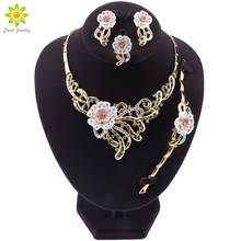 Fashion Elegant Flower Shaped Necklace Earrings Jewelry Sets Luxury Multi-Color Crystal Dubai Bride Wedding Jewelry Accessories 2024 - buy cheap