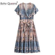 Vestido corto bohemio de manga corta para mujer, estampado Floral, cuello en V, fajas, Happie 2024 - compra barato