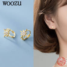 WOOZU Real 925 Sterling Silver Simple Star White Zircon Hoop Earrings For Women Korean Wedding Fashion Girl Ear Buckle Jewelry 2024 - buy cheap