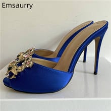 Metal Crystal Square Buckle Decor Summer Shoes Woman 10cm Stiletto Heel Open Toe Luxury Satin Runway Sandals Women 2024 - buy cheap