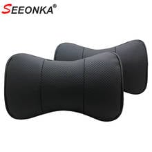 2 Pcs Car Travel Neck Pillow Genuine Leather  Headrest Cushion Cervical Head Support  Rest  Pp Cotton 2024 - buy cheap