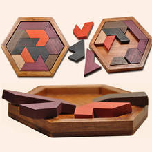 Brinquedos hexagonais de madeira quebra-cabeça placa brinquedos educativos criança montessori brinquedo tangram placa iq cérebro teaser brinquedo presente para a criança 2024 - compre barato