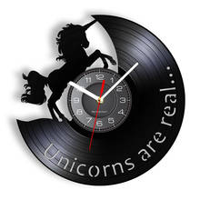 Unicorns Are Real Funny Unicorn Quote Modern Wall Clock Vintage Vinyl Record Wall Clock Girl Room Decorative Hanging Clock Watch 2024 - buy cheap