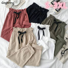 Casual Pants Solid High Waist Bow Ankle Length Hot Sale 3XL Elegant Ins Loose Chic Simple Retro Ladies Fashion All-match Korean 2024 - buy cheap