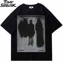 Camiseta de Hip-Hop para hombre, ropa de calle de estilo oscuro con estampado de sombra, camiseta de manga corta Harajuku de algodón, camisetas negras 2022 2024 - compra barato