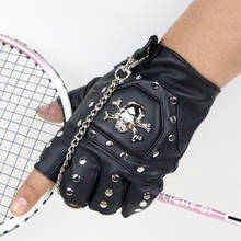Skulls Rivet PU Leather Fingerless Gloves Men Women Fashion Hip Hop Women's Chain Punk Gloves Half Finger Men's Gloves 2024 - buy cheap
