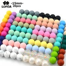 LOFCA 15mm 20pcs/lot Silicone Loose Beads Safe Teether Round Baby Teething Beads DIY Chewable Colorful Teething For Infant 2024 - купить недорого