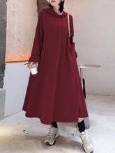 ZANZEA-Sudadera elegante con capucha para mujer, vestido largo informal de manga larga, color liso, Otoño, 2021 2024 - compra barato