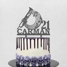 Personalized Music Cake Topper Custom Name Age Musician Trumpet Silhouette For Music Fans Birthday Party Cake Decoration Topper 2024 - buy cheap
