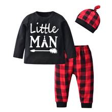 Conjunto de roupas masculinas para bebês recém-nascidas, calças e chapéu, camiseta casual vermelha com letras, roupas infantis, 3 peças 2024 - compre barato