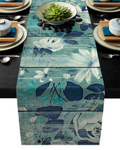 Camino de mesa Vintage de madera con flores verdes, mantel de algodón y lino moderno, decoración para el hogar, boda, fiesta de navidad 2024 - compra barato