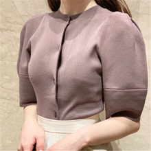 2022 New Elegant Solid Women Blouses Sweet Puff Sleeve Single Breasted Knit Cardigan Top Fashion All Match Loose Sweaters 2024 - buy cheap