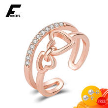 Anéis na moda 925 prata jóias forma do coração zircon pedra preciosa rosa cor de ouro aberto dedo anel acessórios para festa de casamento feminino 2024 - compre barato
