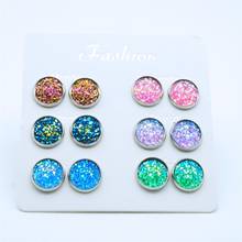 6 Pairs/Set 12mm Round Druzy Stud Earrings Set Bling Sparkly Resin Stainless Steel Ear Studs Charm Femme Jewelry 2024 - buy cheap