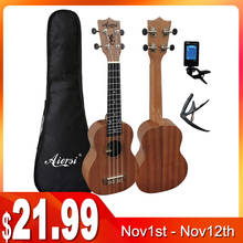 Aiersi-kit completo de guitarra havaiana, 21 polegadas, ukulele cor mogno, mini, soprano 2024 - compre barato