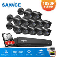 SANNCE-sistema de seguridad CCTV, de 16 canales Kit de videovigilancia, HD, 1080P, DVR, 12 unidades, 1920x1080P, IR, para exteriores, 2.0MP, Color negro 2024 - compra barato