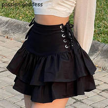 2021 verão novo plus size feminino preto babados mini saias de linha a cintura baixa rendas até preppy estilo saias sexy saia gótica plissada 2024 - compre barato