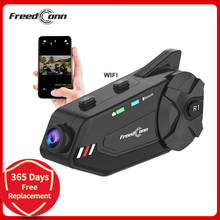 Freedconn R1 Plus Motorcycle Group Intercom Waterproof HD Lens 1080P Video 6 Riders Bluetooth FM Wifi Helmet Headset Recorder