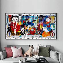 Desenhos animados minnie mickey arte lona cartaz e cópias dinheiro criativo 10000 dólares imagem da parede arte decoração pintura para sala de estar 2024 - compre barato