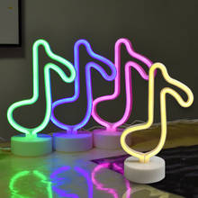 Luz de noche de neón con forma de música LED creativa, lámpara de noche de mesa con batería y USB para habitaciones de niños, decoración de fiesta y dormitorio 2024 - compra barato