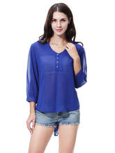 YRRETY-Blusa informal de gasa con manga larga y cuello en V para mujer, camisa femenina de talla grande, estilo veraniego 2024 - compra barato
