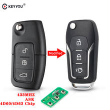 KEYYOU 433 МГц 3 кнопки модифицированный складной дистанционный Автомобильный ключ для Ford Focus 2 3 беспроводной видеорегистратор Mondeo Fiesta key 4D60 4D63 чип Fob HU101 Blade 2024 - купить недорого