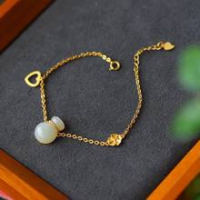 S925 prata esterlina flores sorte saco pulseira feminino natural hetian jade branco jade bolsa do vintage pulseira presente para a mãe 2024 - compre barato