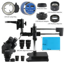 Тринокулярный стереомикроскоп с двойной стрелой, зумом, 3,5x, 7X, 45X, 90X, 180X, 38 МП, 2K, HDMI, для промышленного ремонта печатных плат 2024 - купить недорого