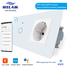 WELAIK-Interruptor táctil de pared con Panel de cristal, enchufe de corriente de 16A con WIFI, Google Smart Life, 220V, 1gang1way, Tuya, UE 2024 - compra barato