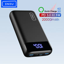 Iniu PD 18 Вт LED Power Bank 20000 мАч Портативная зарядка повербанк мобильный телефон внешняя дополнительная заряжаемая батарея банк энергии для Xiaomi mi 11 10 2024 - купить недорого